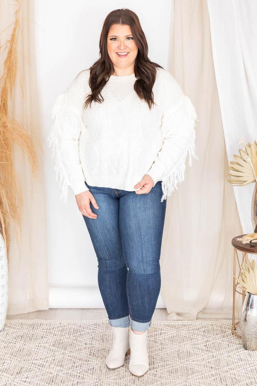 Specific Interest Cream Fringe Sweater