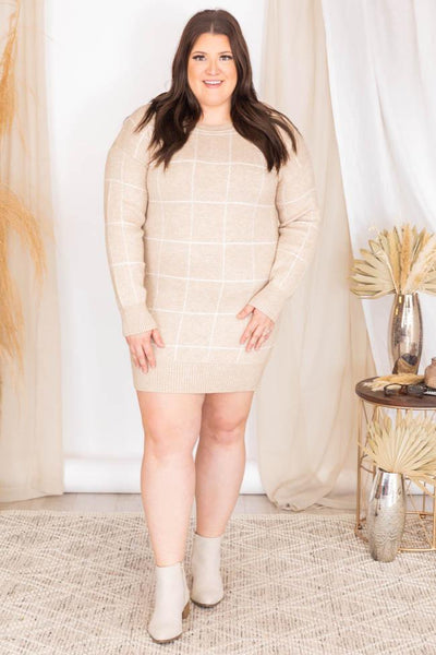 Lucky One Beige Geometric Sweater Dress
