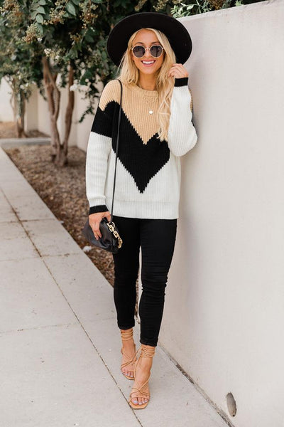 Hopeless Heart Brown Chevron Colorblock Sweater