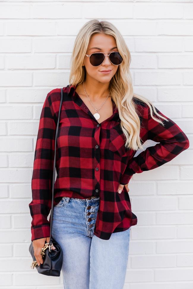 Out In The Wilderness Plaid Red/Black Blouse