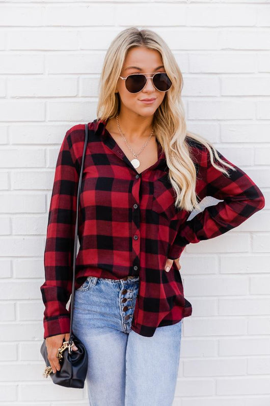 Out In The Wilderness Plaid Red/Black Blouse