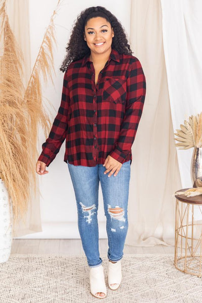 Out In The Wilderness Plaid Red/Black Blouse