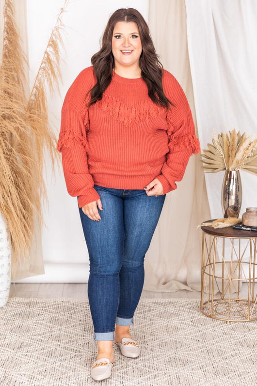 Eager Love Fringe Red Sweater FINAL SALE