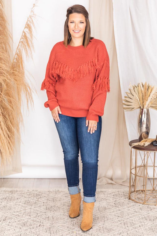 Eager Love Fringe Red Sweater FINAL SALE