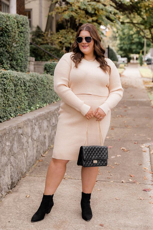 Simple Excuse Tan Midi Sweater Skirt