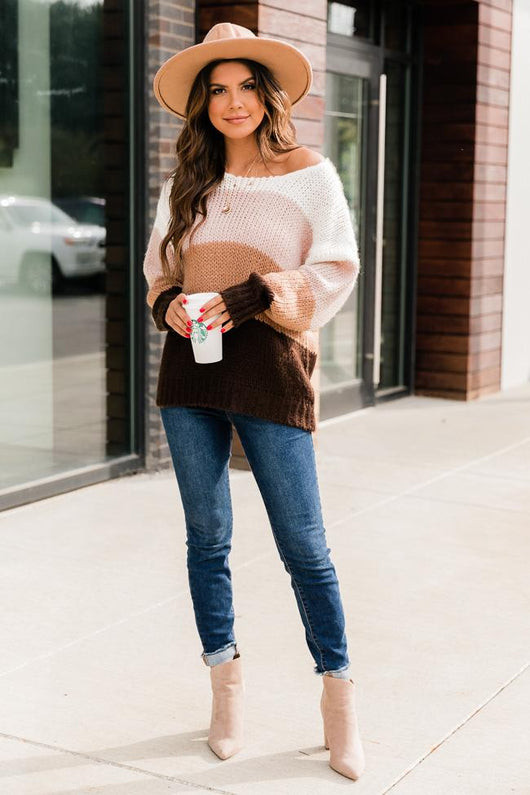 Sweet Fantasy Brown Colorblock Sweater FINAL SALE