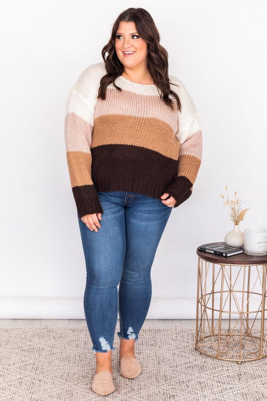 Sweet Fantasy Brown Colorblock Sweater FINAL SALE