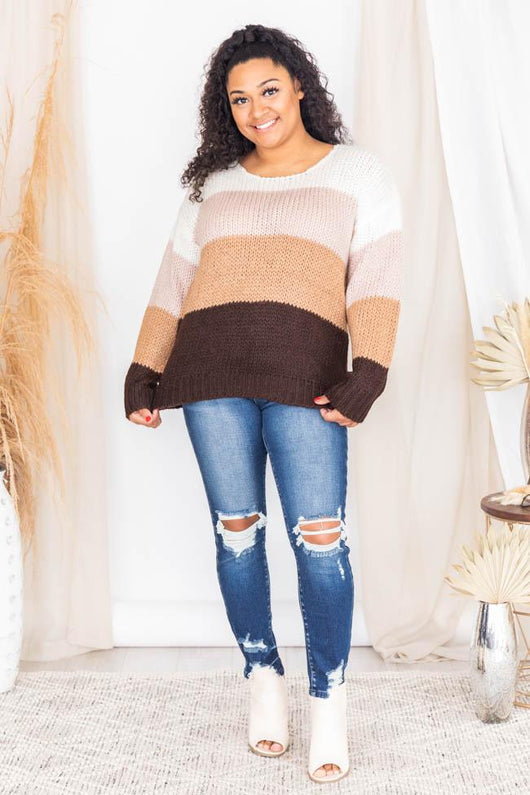 Sweet Fantasy Brown Colorblock Sweater FINAL SALE