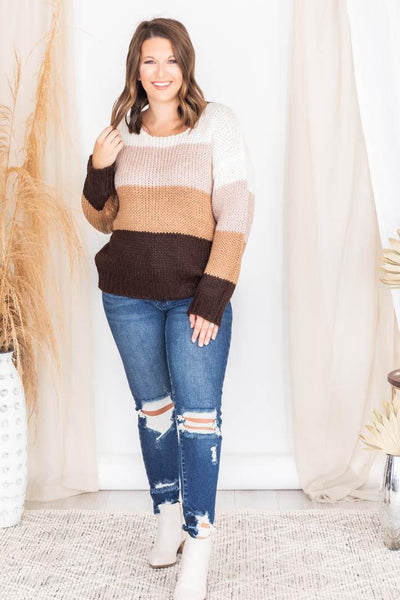 Sweet Fantasy Brown Colorblock Sweater FINAL SALE