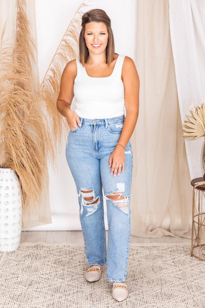 Cameron Light Wash High Rise Distressed Dad Jeans