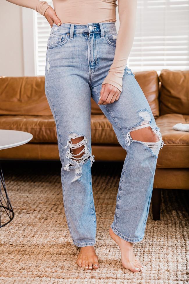 Cameron Light Wash High Rise Distressed Dad Jeans