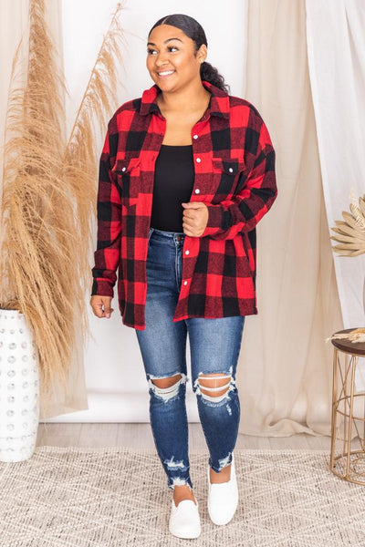 Feeling Blessed Red Buffalo Plaid Shacket