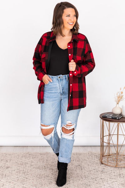 Feeling Blessed Red Buffalo Plaid Shacket