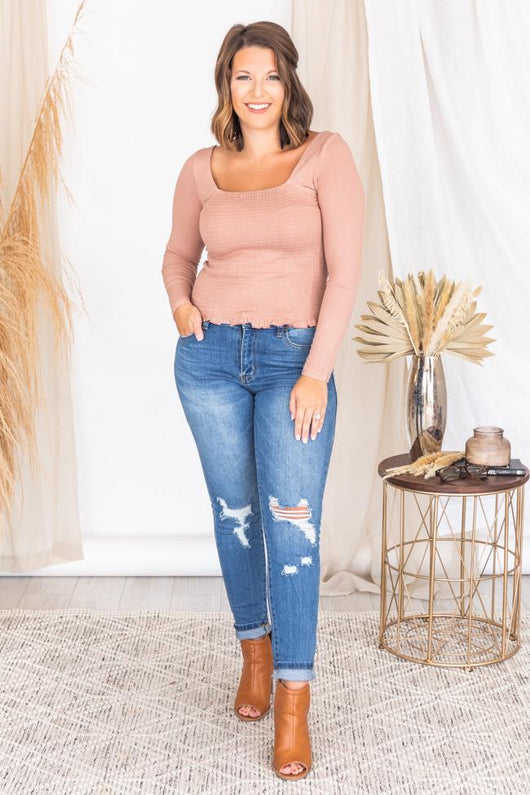 Keep On Trying Mauve Smocked Blouse