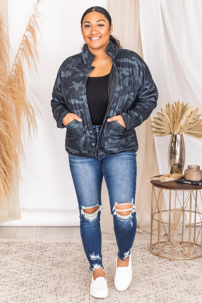 Long Walks Black Camo Bomber Jacket