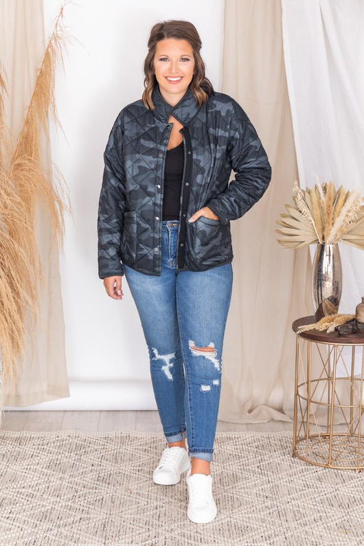 Long Walks Black Camo Bomber Jacket