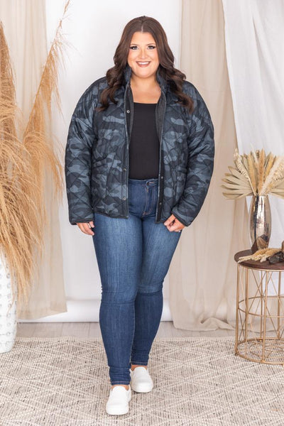 Long Walks Black Camo Bomber Jacket