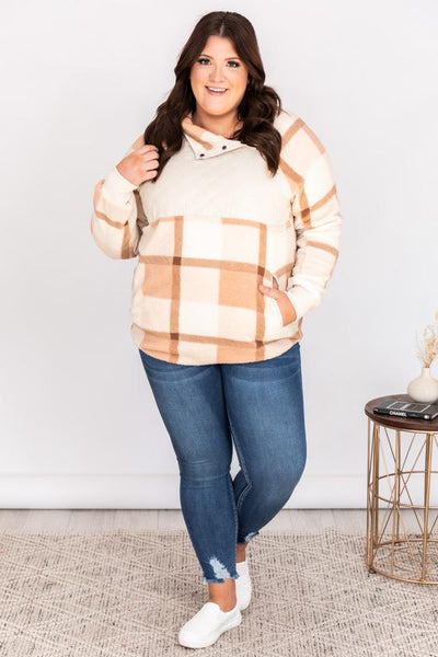 Status Update Pink Plaid Asymmetrical Pullover