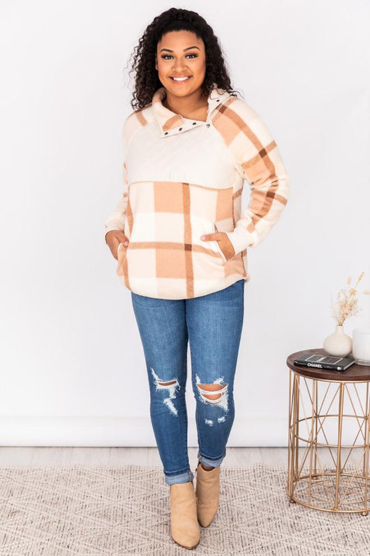 Status Update Pink Plaid Asymmetrical Pullover