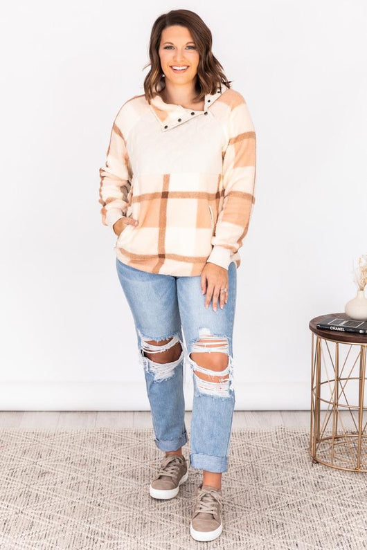 Status Update Pink Plaid Asymmetrical Pullover