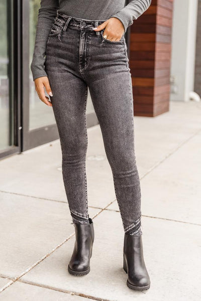 Gwen Grey Raw Overlapping Hem Skinny Jeans