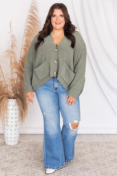 Style Queen Sage Chenille Oversized Cardigan