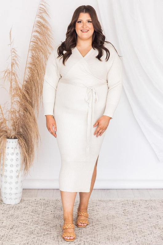 Main Event Cream Wrap Sweater Dress FINAL SALE