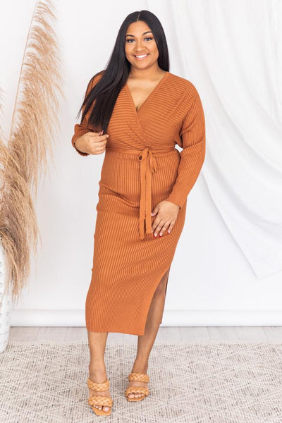 Main Event Rust Wrap Sweater Dress FINAL SALE