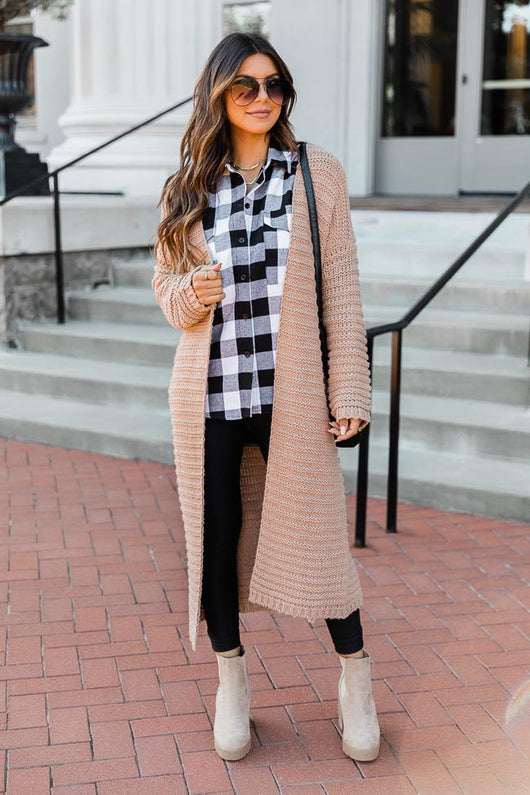 Defining Us Tan Ribbed Oversized Duster Cardigan