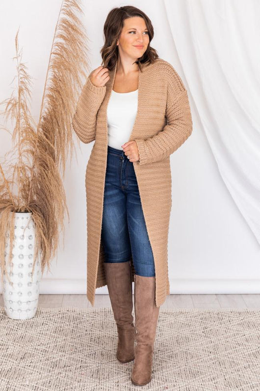 Defining Us Tan Ribbed Oversized Duster Cardigan