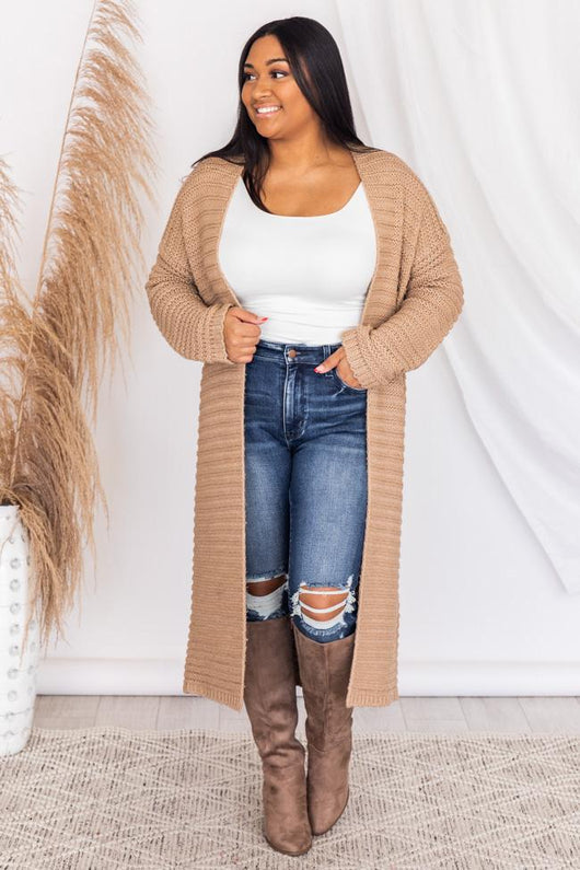 Defining Us Tan Ribbed Oversized Duster Cardigan