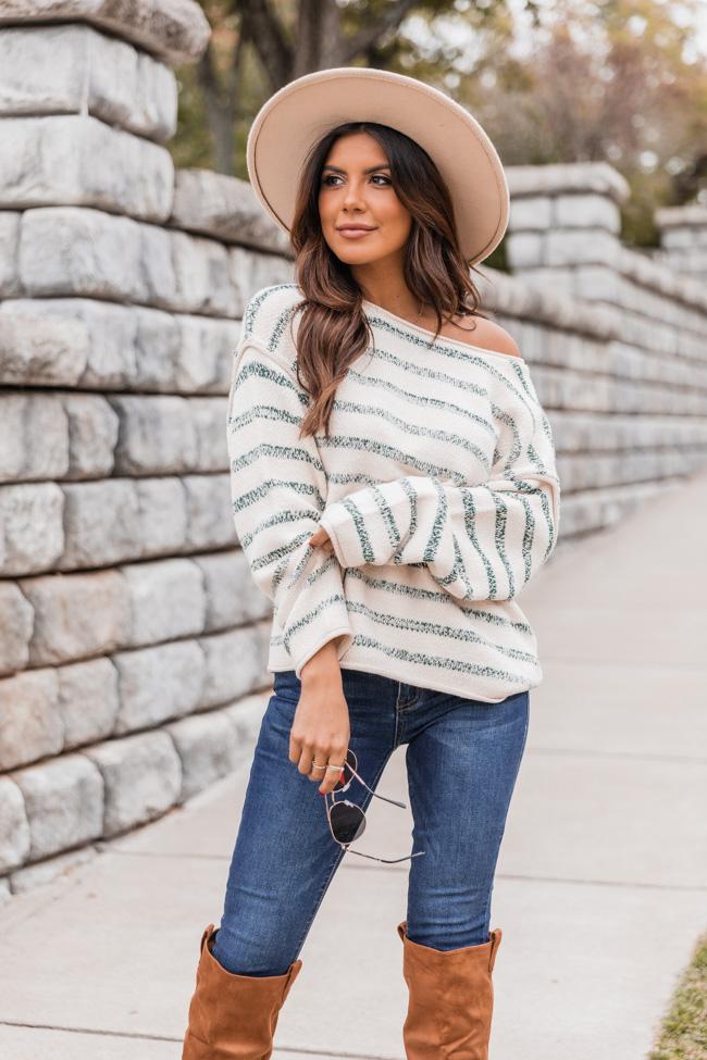 Out Of The Ordinary Green Striped Sweater