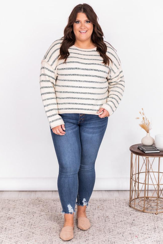 Out Of The Ordinary Green Striped Sweater