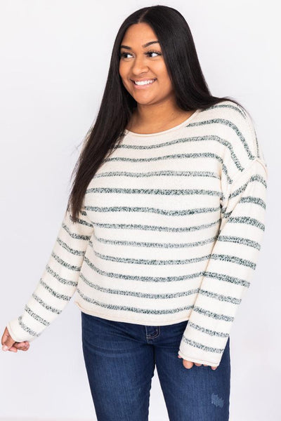 Out Of The Ordinary Green Striped Sweater