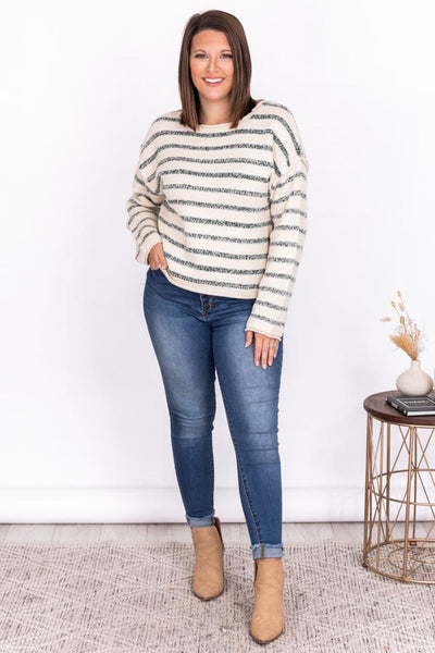 Out Of The Ordinary Green Striped Sweater