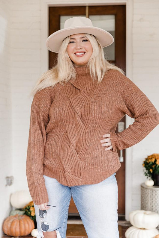 Just A Theory Brown Cable Knit Turtleneck Sweater FINAL SALE