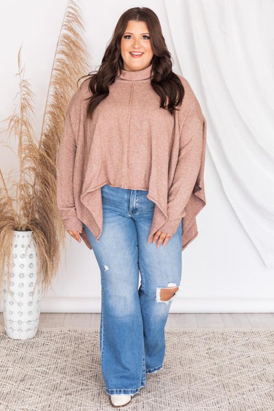 Make You Wonder Mocha Turtleneck Poncho
