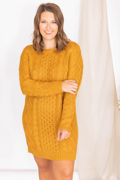 Wild Card Gold Cable Knit Sweater Dress FINAL SALE