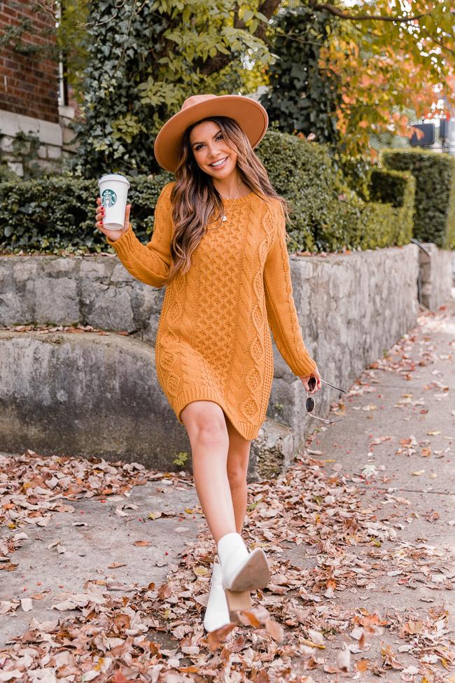 Wild Card Gold Cable Knit Sweater Dress FINAL SALE