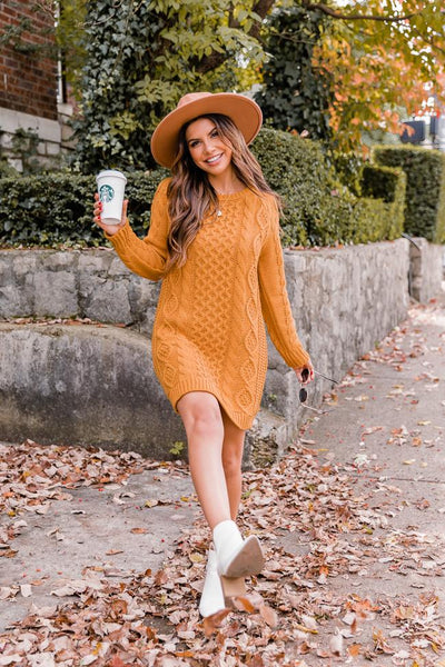 Wild Card Gold Cable Knit Sweater Dress FINAL SALE