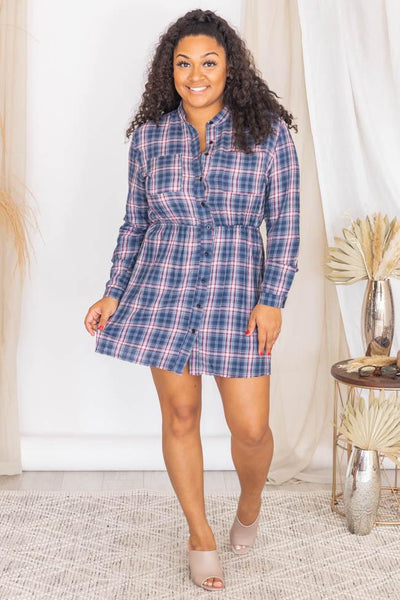 My Interpretation Blue Plaid Shirt Dress