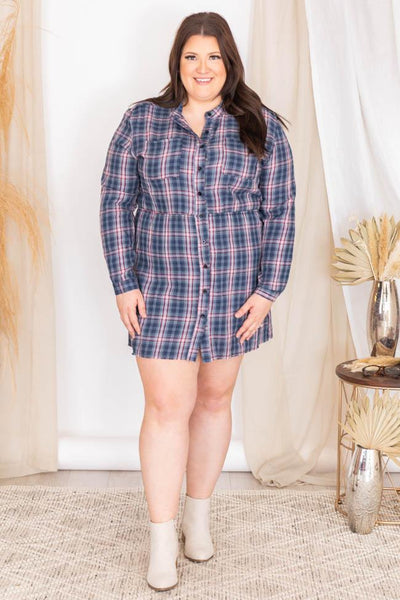 My Interpretation Blue Plaid Shirt Dress