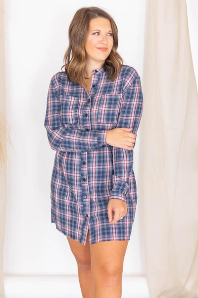 My Interpretation Blue Plaid Shirt Dress