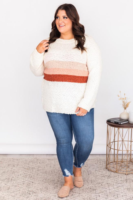 Friday Feelings Coral Cream Stripe Sweater