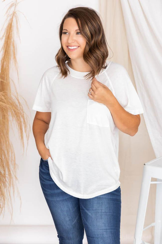 Lively Spirit White Scoopneck Pocket Tee