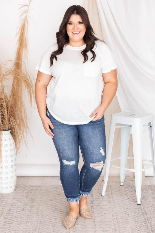 Lively Spirit White Scoopneck Pocket Tee
