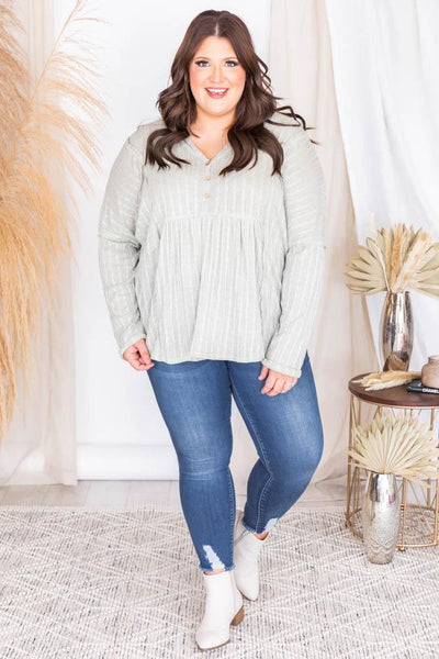 Here To Stay Pointelle Knit Sage Blouse