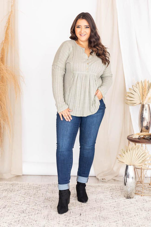 Here To Stay Pointelle Knit Sage Blouse