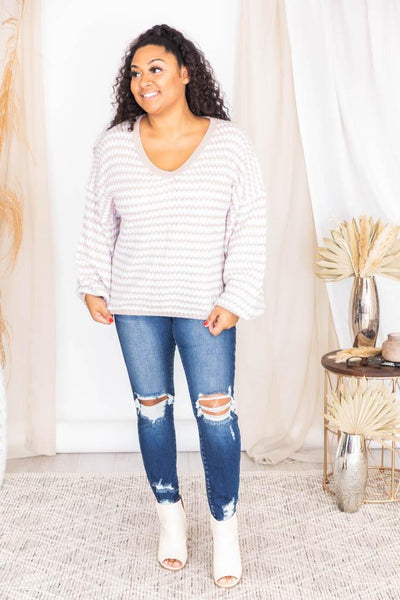 Inspiring Quote Tan Striped Textured Sweater