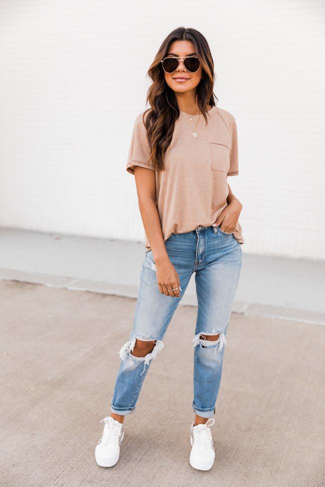 Lively Spirit Oatmeal Scoopneck Pocket Tee